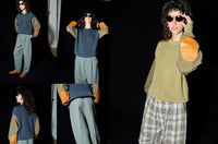 23ss<BR>CristaSeya クリスタセヤ<br>"  COTTON SWEATER WITH LEATHER PATCH<br> エルボーレザーパッチセーター【09PV-CO】<BR>【WOMEN'S】