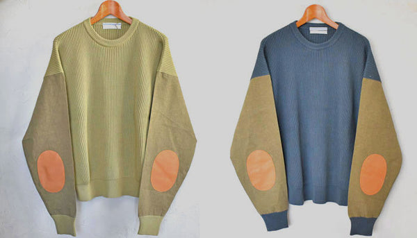 23ss<BR>CristaSeya クリスタセヤ<br>"  COTTON SWEATER WITH LEATHER PATCH<br> エルボーレザーパッチセーター【09PV-CO】<BR>【WOMEN'S】