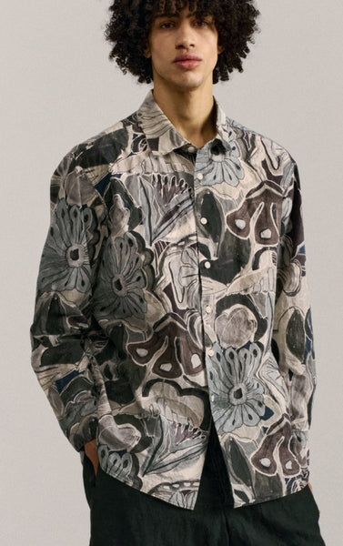 25AW<BR>CASEY CASEY<BR> ケイシーケイシー<br>" BIGRACCOURCIE SHIRT " <br>ロングスリーブプリントシャツ<BR>【25HC299-PRINT】【MEN'S】