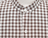 CristaSeya クリスタセヤ<br>"CLAUDINE COLLAR SHIRT"<BR> BROWN CHECK<br>マオカラーシャツ<BR>【05SH-FL】【MEN'S】